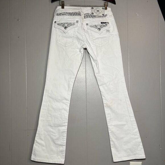MISS ME Jeans Bootcut Rhinestone Embellished Low Rise White Denim Size 27 Boho - Picture 1 of 10